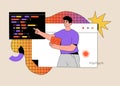 Programmer working on web development on computer screen. Software engineering and script coding concept Royalty Free Stock Photo